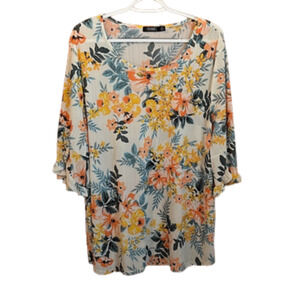 Size 3XL Women's Floral Tunic Blouse Top Orange, Yellow, Blue Multi